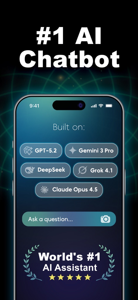 Chatbot AI Assistant ChatPrime - The app showcases its powerful foundation with multiple advanced AI models like GPT-5.2 and Gemini 3 Pro, accessible directly above the 'Ask a question...' input field.