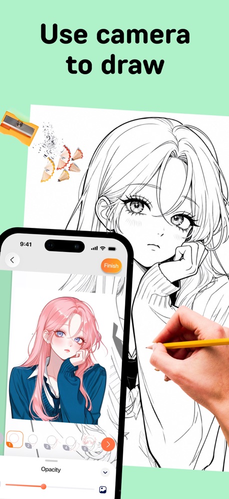 PicTrace®: AR Drawing & Sketch App Store screenshot 1, headline “Use camera to draw”. Screen is small.