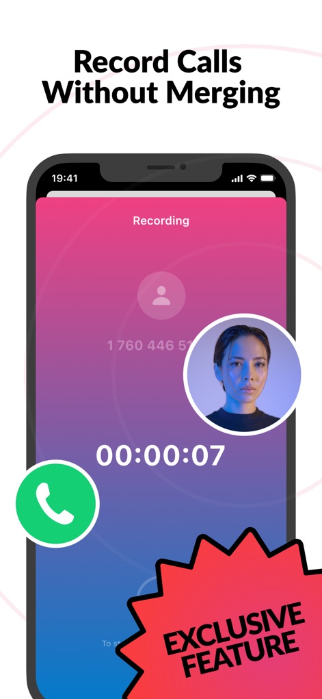 Call Recorder - Cube ACR - This tool streamlines call recording with a clear "Recording" indicator and an "Exclusive Feature" badge highlighting its unique capabilities.