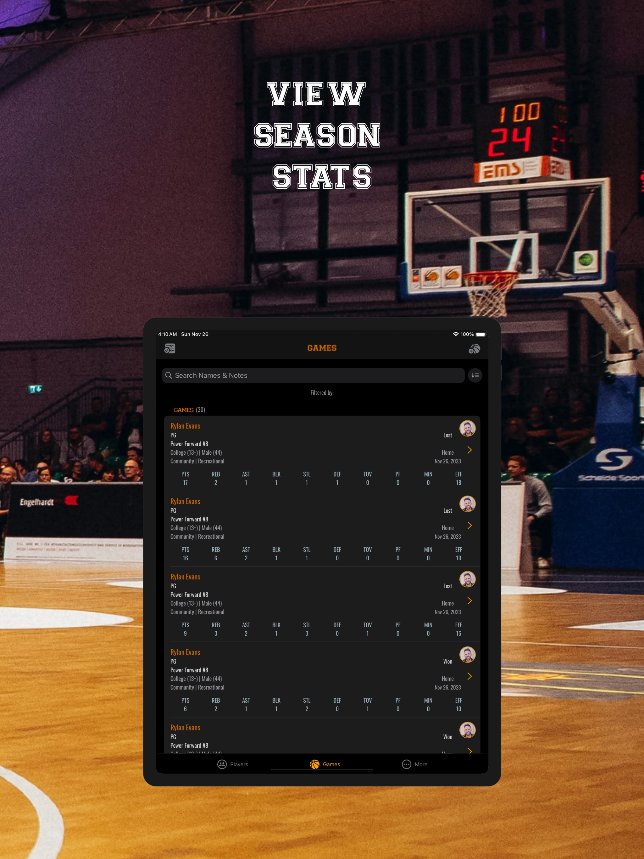 Basketball Simple Stat Tracker