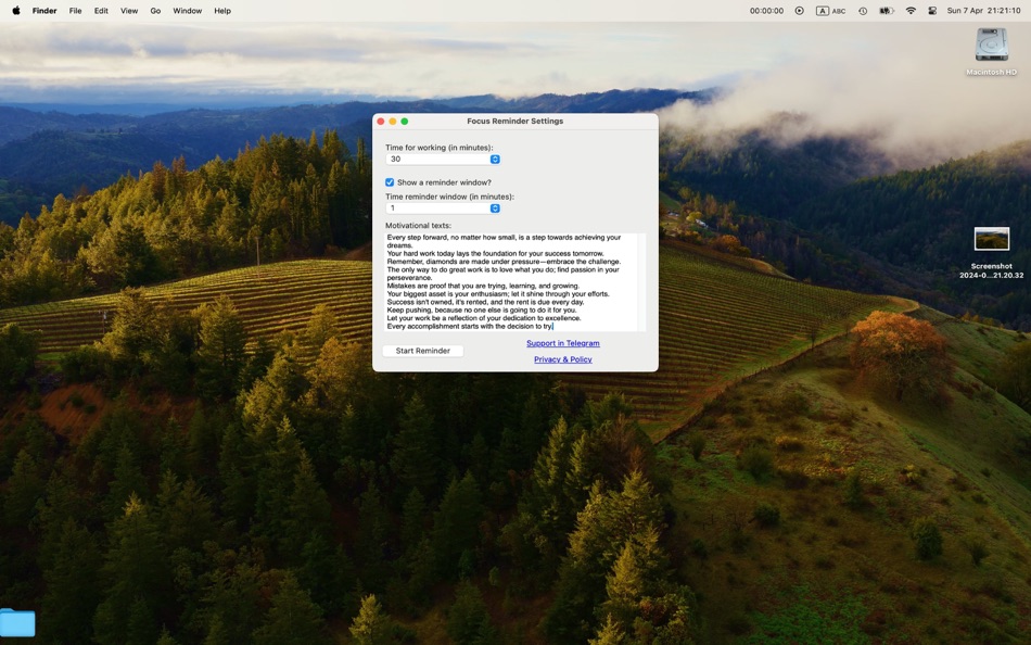#2. Simple Focus Reminder (macOS) 게시자: Maksym Hornostaiev