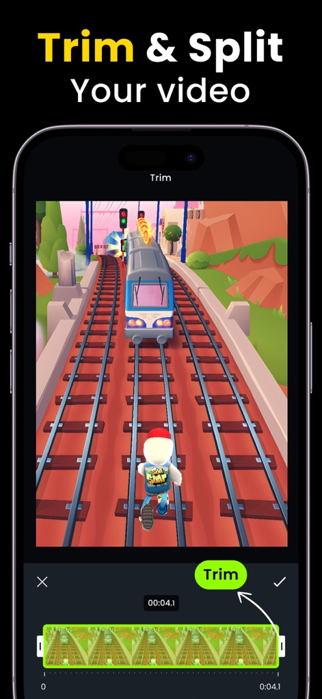 Live Recorder: Record Screen - 사용자는 영상 길이를 정밀하게 조절하여 원치 않는 부분을 제거할 수 있으며, 하단의 "트림" 도구를 사용하여 특정 "클립 영역"을 쉽게 선택할 수 있습니다.