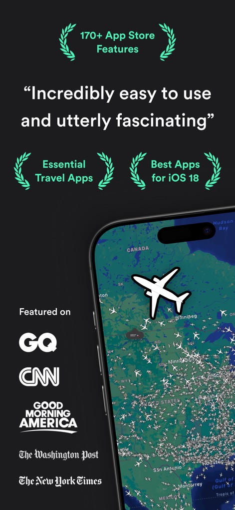 Plane Finder ⁃ Flight Tracker - This tool boasts impressive recognition as "App of the Day" and has been "featured on prominent media" outlets, highlighting its widespread appeal and credibility.