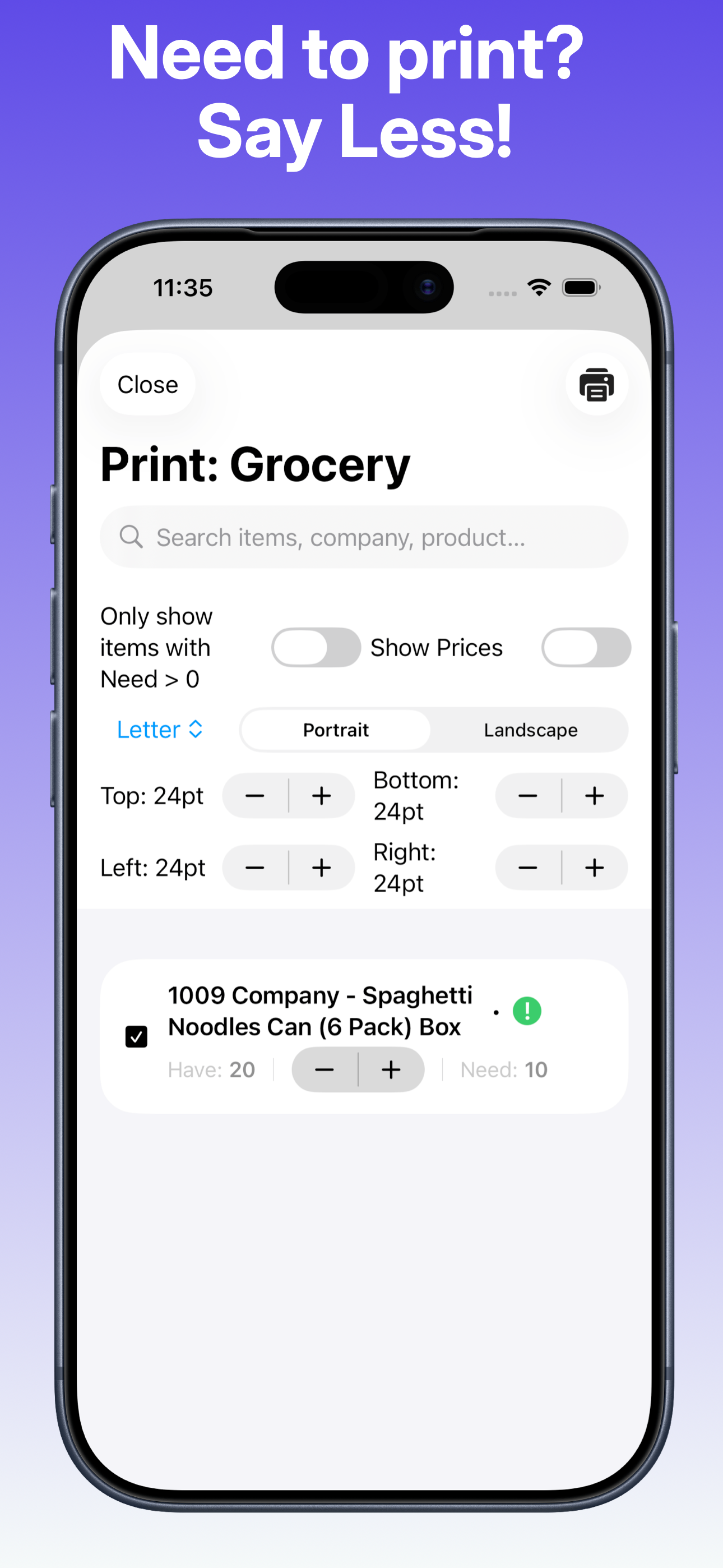 Need List: Inventory