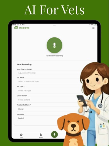 Wisepaws - AI Vet Scribe iPad screenshot