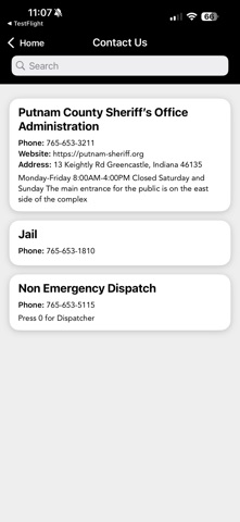 Putnam County Sheriff Indiana iPhone screenshot