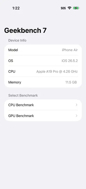 Geekbench 7 iPhone screenshot 1