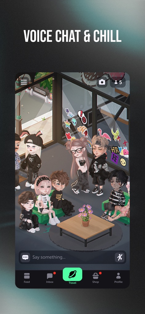 Highrise: Dress Up Avatar Game - Experience dynamic social rooms where users can engage in real-time voice chat and interact with other avatars in a communal setting.