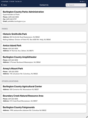 Burlington County Parks System iPad screenshot