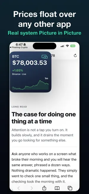 Floating Crypto: Price Ticker screenshot 1
