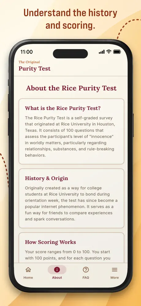 About the Rice Purity Test screen in the mobile app