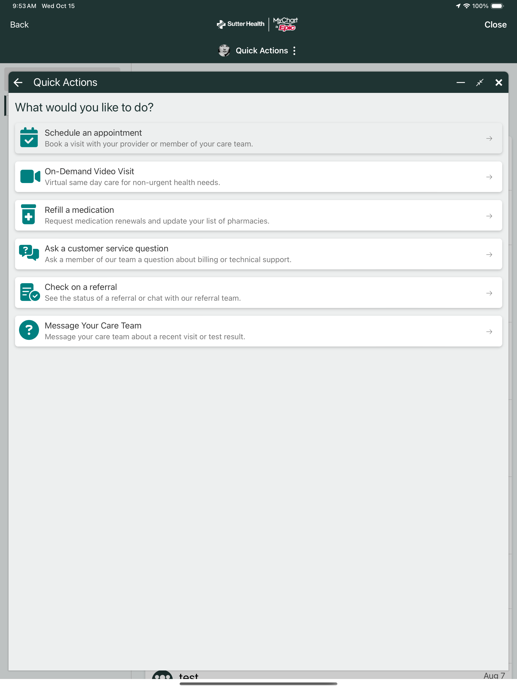 Sutter Health My Health Online