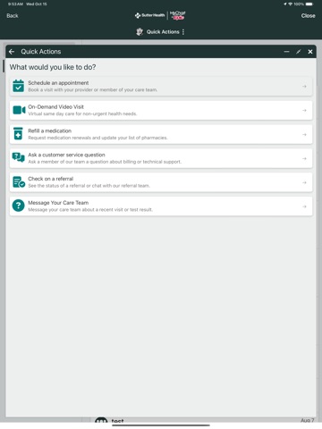 Sutter Health My Health Online iPad screenshot