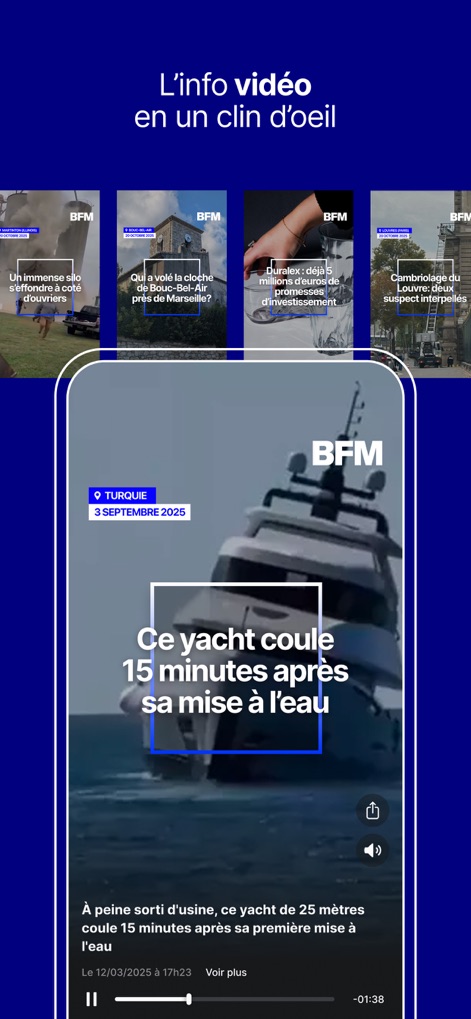 BFM : news, TV, radio en live - Experience the app's engaging vertical video player for news briefs and a streamlined display of related short video content.