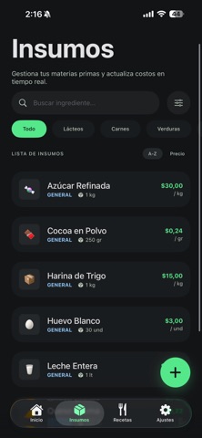 Recetas&CostosPlus iPhone screenshot