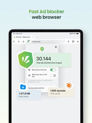 Cốc Cốc: Web Browser & Adblock iPad screenshot