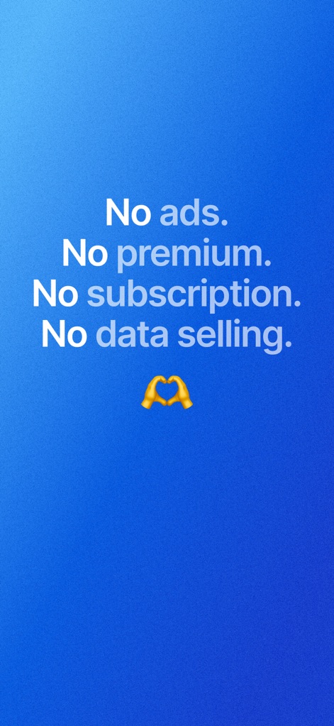 SafeNow™ - This display highlights the app's commitment to user privacy, explicitly stating the absence of "ads" and "data selling" in its operational model.