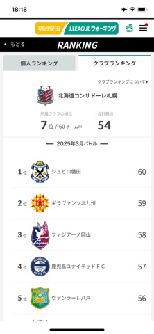 明治安田Jリーグウォーキング のスクリーンショット