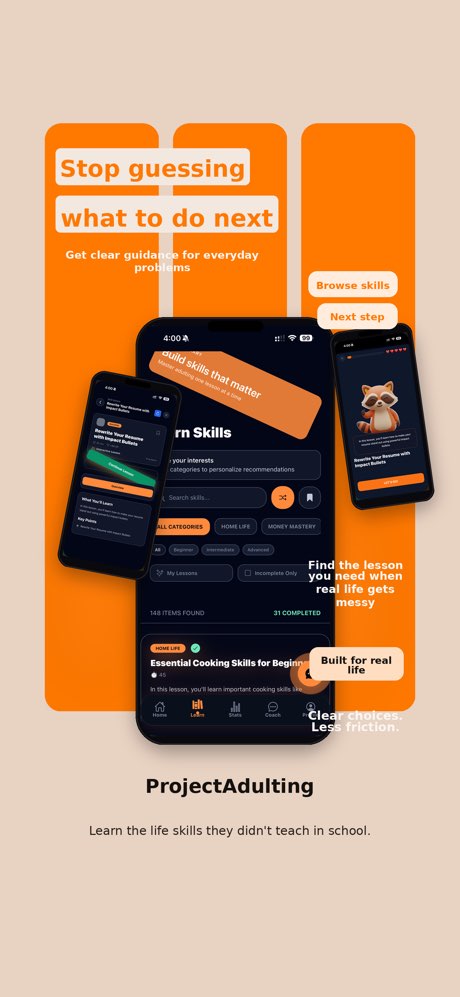 ProjectAdulting App Store screenshot skills