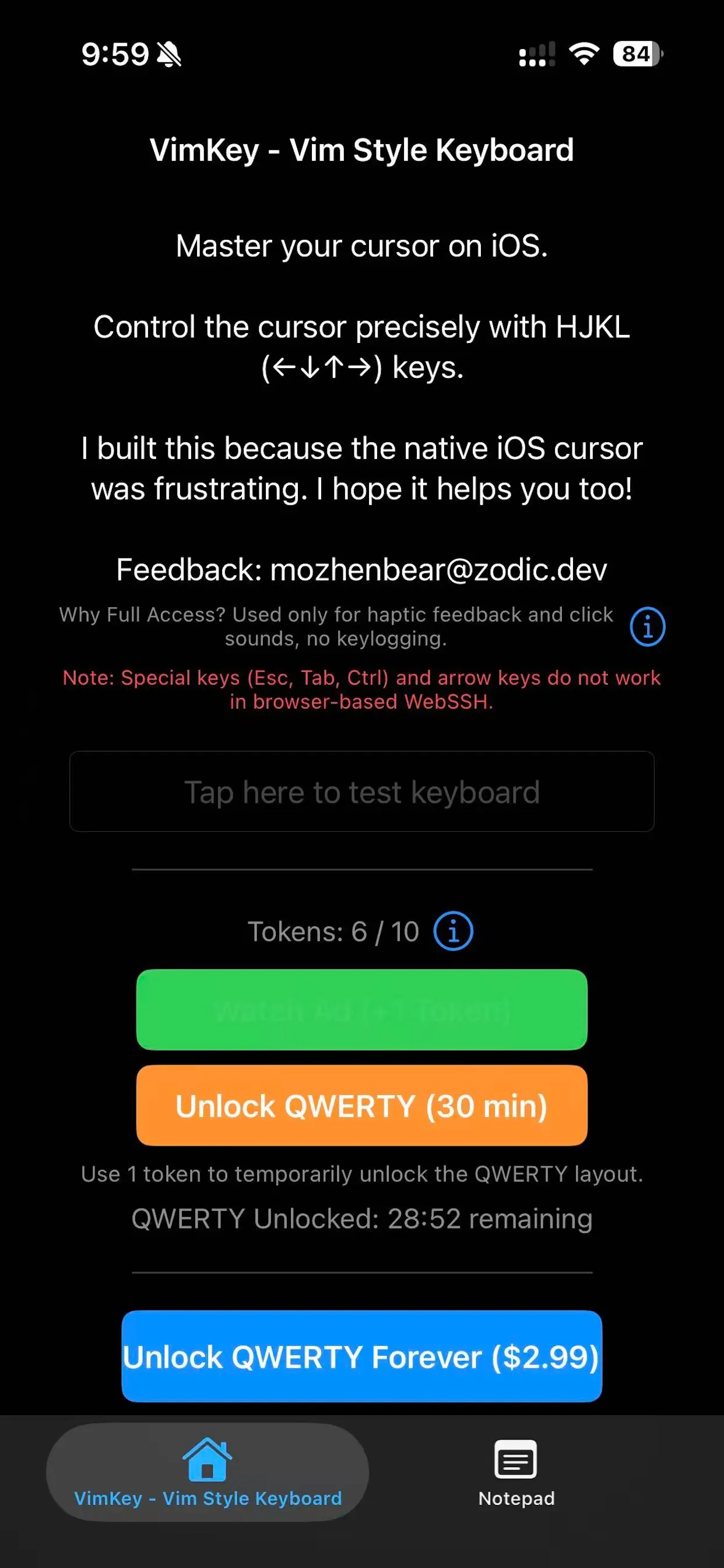 #1. VimKey-arrow (iOS) بواسطة: chuncheng su