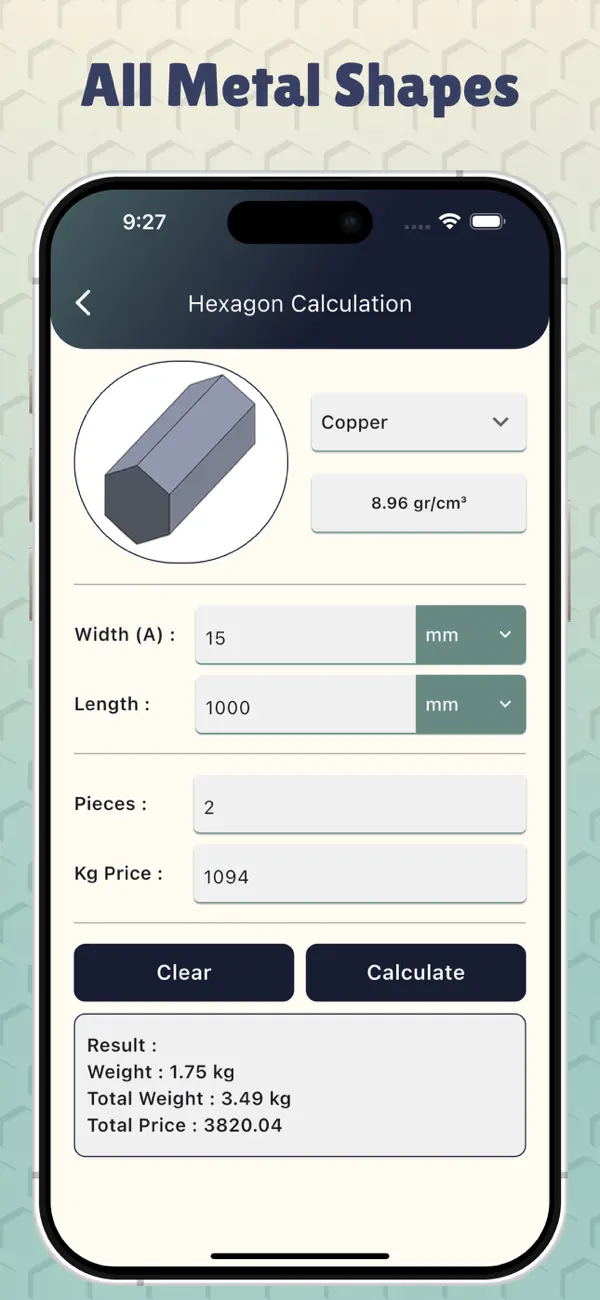 Screenshot #2 pour Metal Weight Calculators