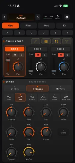 Screenshot von Tonic Synth — AUv3 auf dem iPhone 1