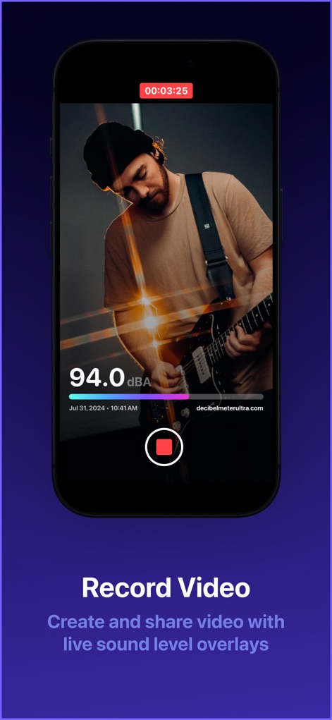 Decibel dB Sound Meter Ultra - Create and share videos with the built-in recording function, which overlays live dBA readings directly onto the visual capture.