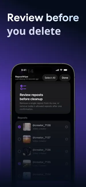 RepostWipe: Repost Remover iPhone screenshot 2