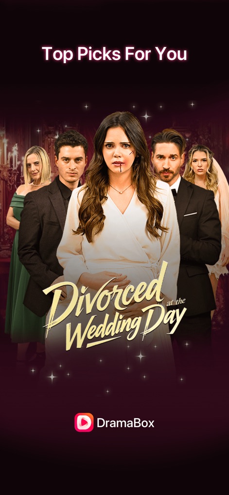 DramaBox - Stream Drama Shorts - Discover tailored content suggestions under "Top Picks For You", presented with compelling promotional artwork for each recommended title.