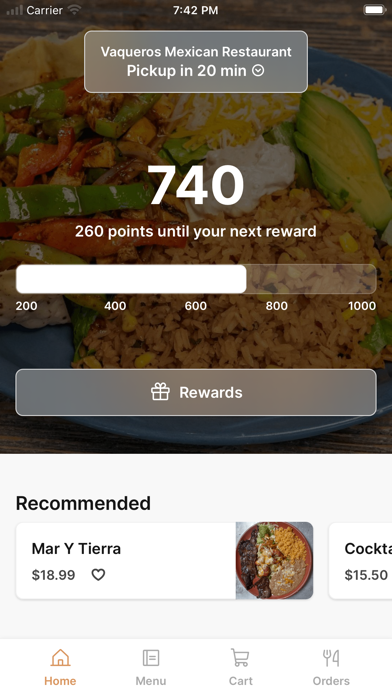 Vaqueros Mexican Restaurant app screenshot