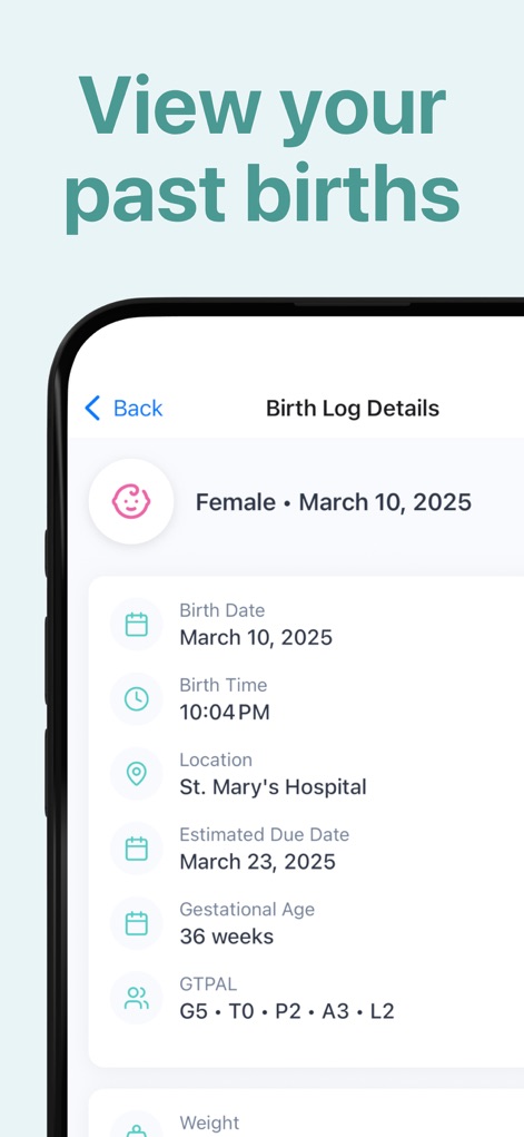 Birth Log - Midwife & OBGYN - Medical App | MWM