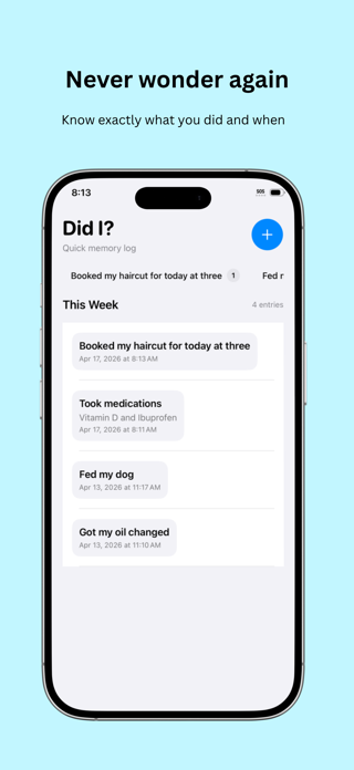 Did I? - Memory Log Screenshot 1 of 3