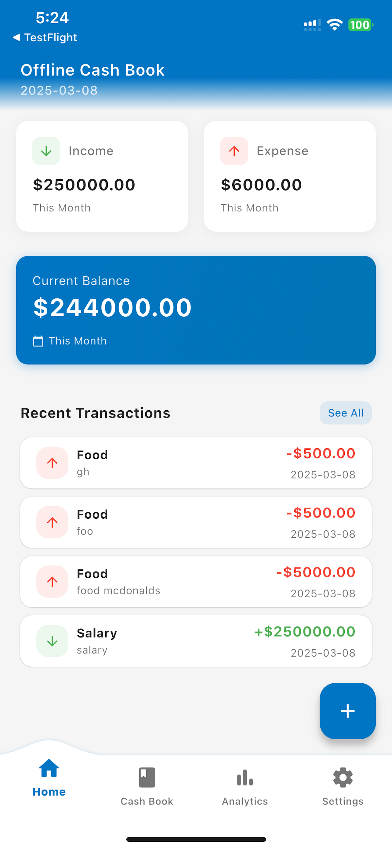 Offline Cashbook