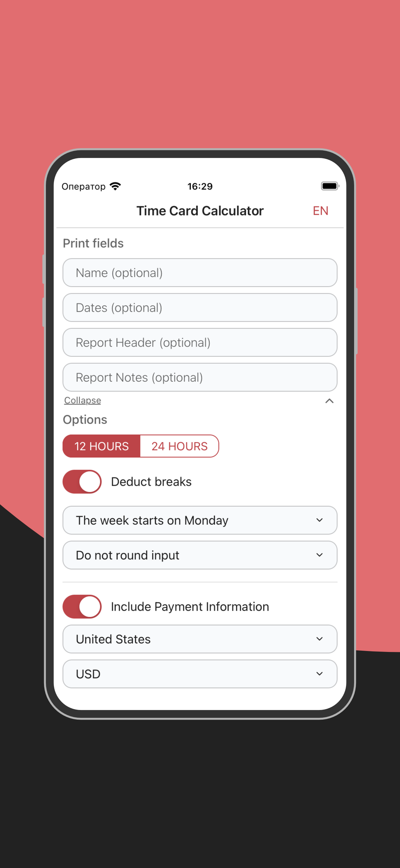 Time Card Calculator App