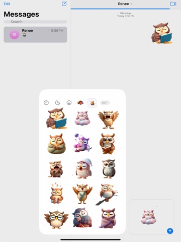 Sleepy Owl Stickers iPad screenshot