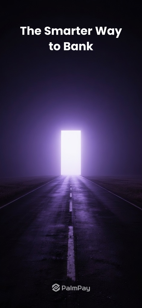 PalmPay - Transfers, Bills - This powerful visual represents "The Smarter Way to Bank", illustrating a path towards innovative financial solutions with the prominent "PalmPay" logo.