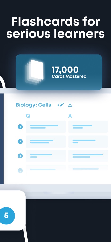 Brainscape - Study Flashcards - A tela exibe a impressionante marca de "17,000 Cards Mastered" e uma lista detalhada de flashcards de "Biology: Cells", destacando o volume de estudo concluído.