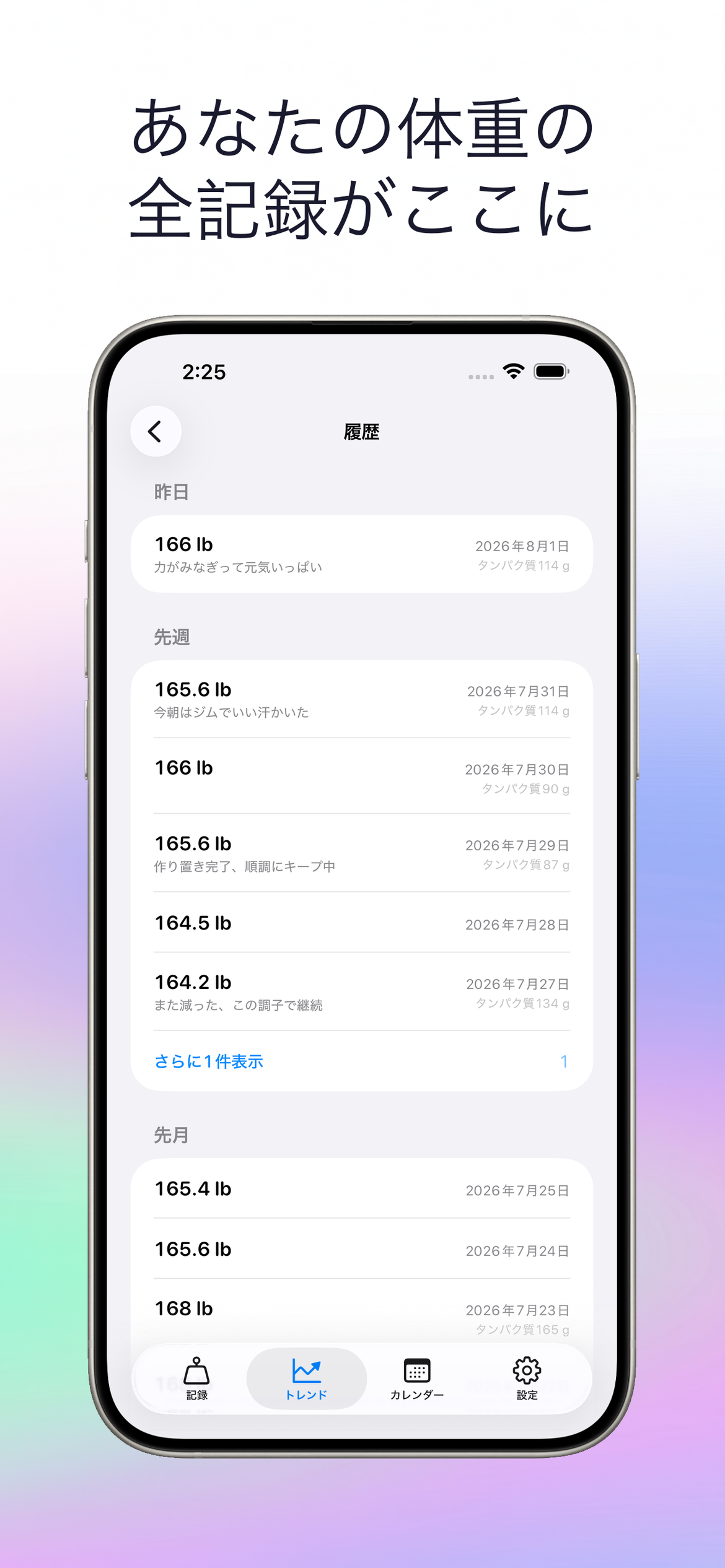 体重の記録をすべて