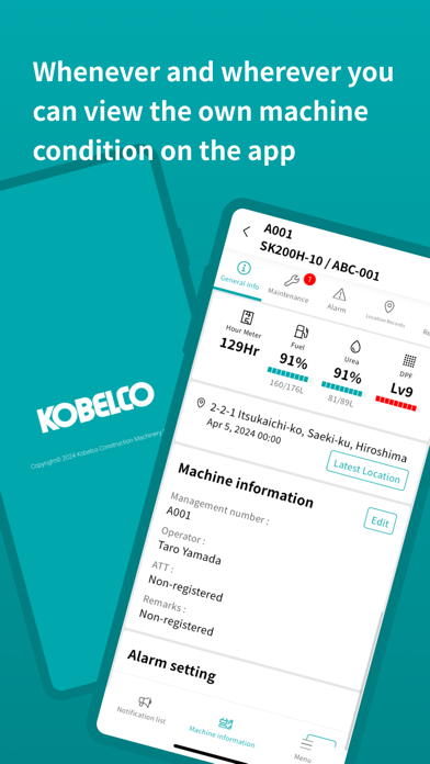 KOBELCO Fleet Management iPhone screenshot