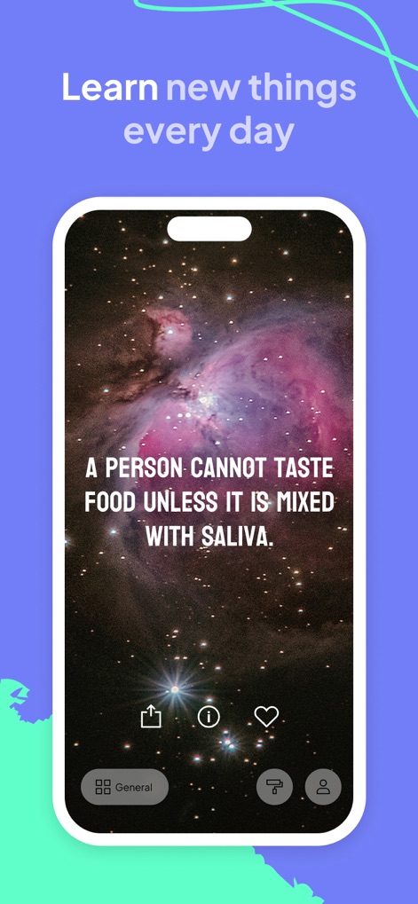 Facts - Daily Random Trivia - Users can explore captivating facts presented with stunning backgrounds, utilizing the clear fact display and integrated sharing options.