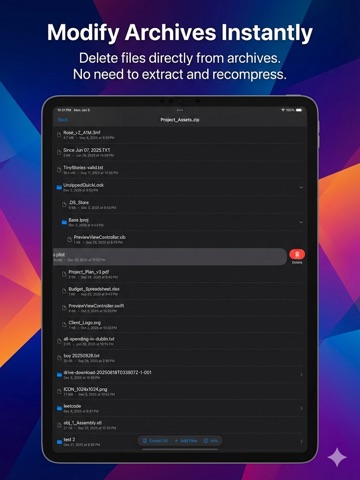 Unzipped zip/rar/tar/gz/7z/xz iPad screenshot