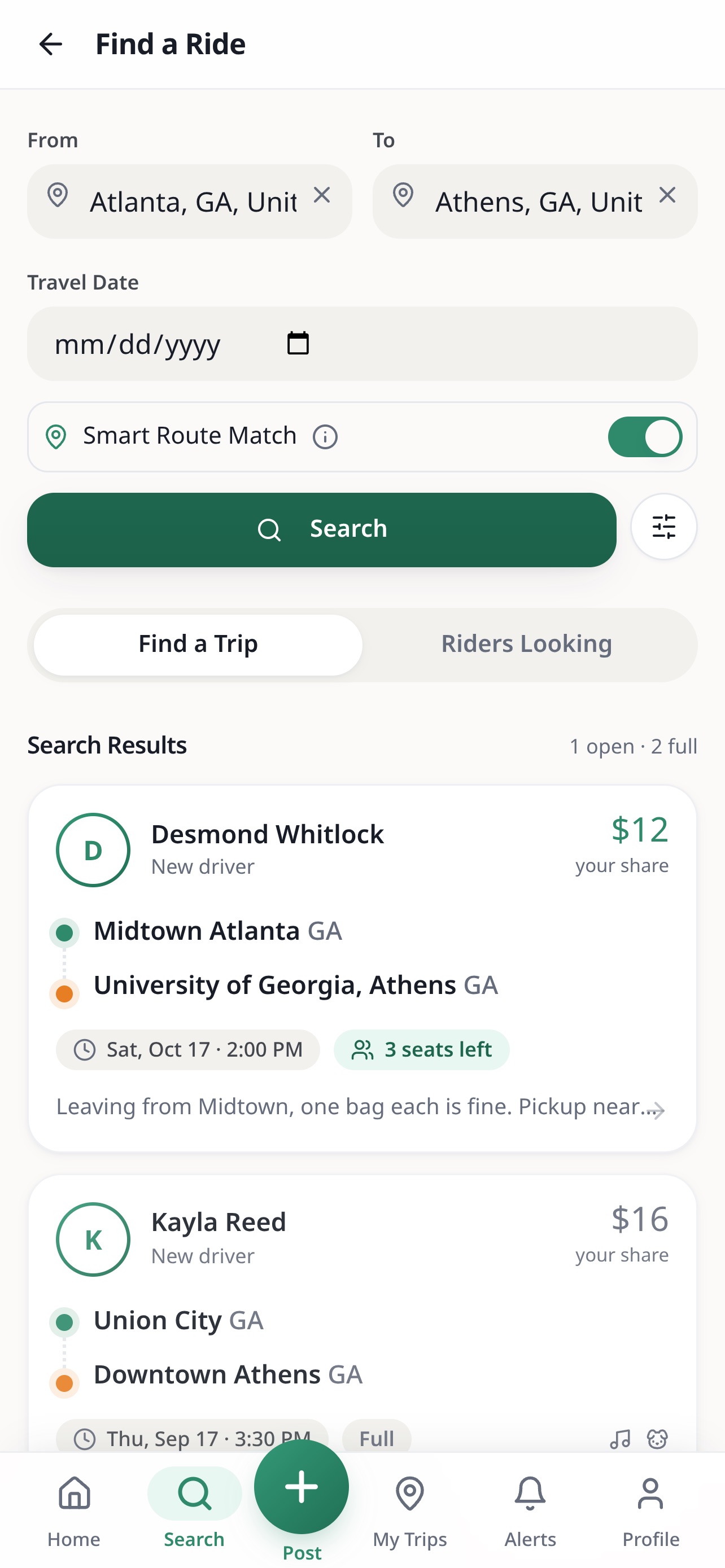 Screenshot 1 of ThumbRides Rideshare