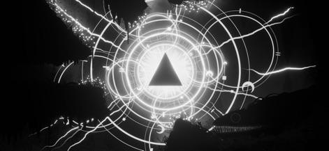 SILT - Uncover the mysterious power sources of the game, showcased through luminous, arcane symbols and a central, glowing triangular motif.
