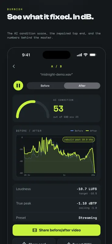Burnish: AI Audio Mastering screenshot 1 of 5