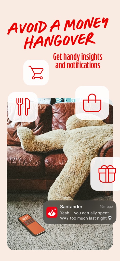 Santander Mobile Banking - Understand spending habits with proactive notifications and smart category icons, helping users track expenditures and avoid financial surprises.