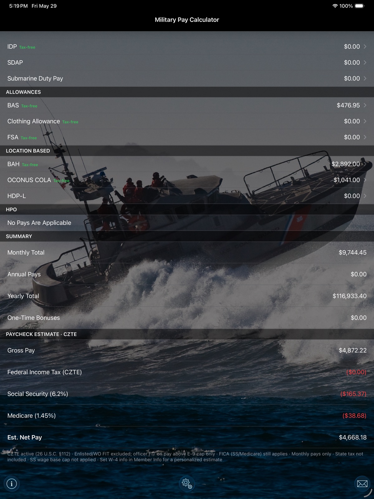 Military Pay Calc ipad screenshot 2