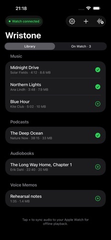 Wristone: Watch Audio Player iPhone screenshot