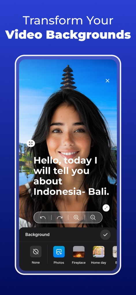 Teleprompter - VILO - La aplicación permite transformar el fondo de los vídeos, ofreciendo una variedad de fondos preestablecidos y la opción de usar fotos propias.