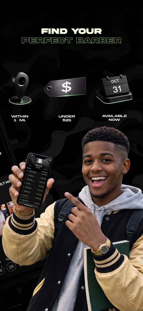 theCut: Barbershop Booking - Users can quickly pinpoint their ideal barber by applying precise filters like 'Within 1 ML' for proximity and 'Available Now' for immediate service.