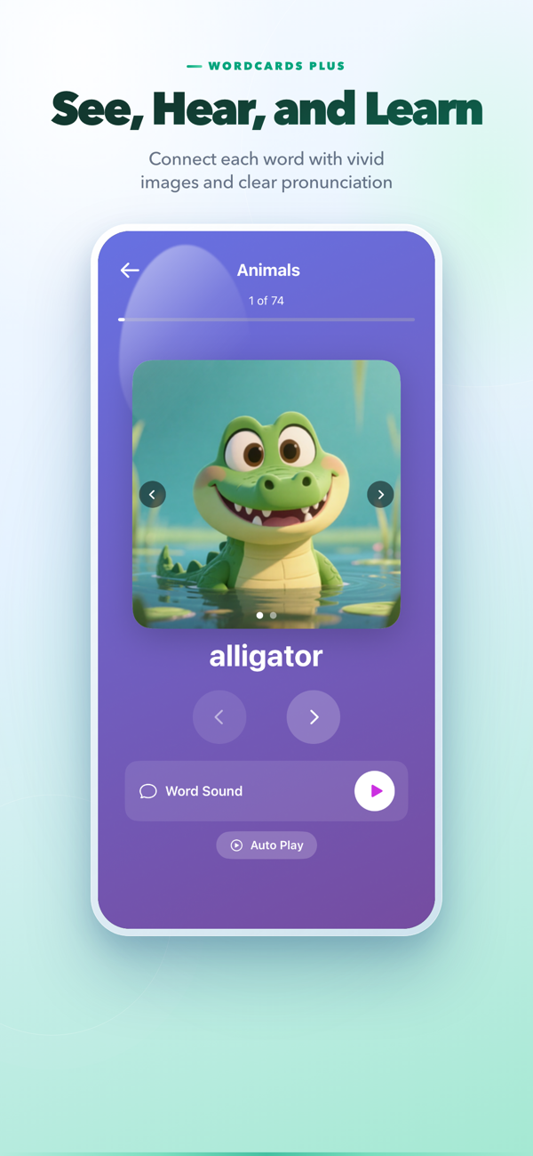 Word card with image and audio pronunciation